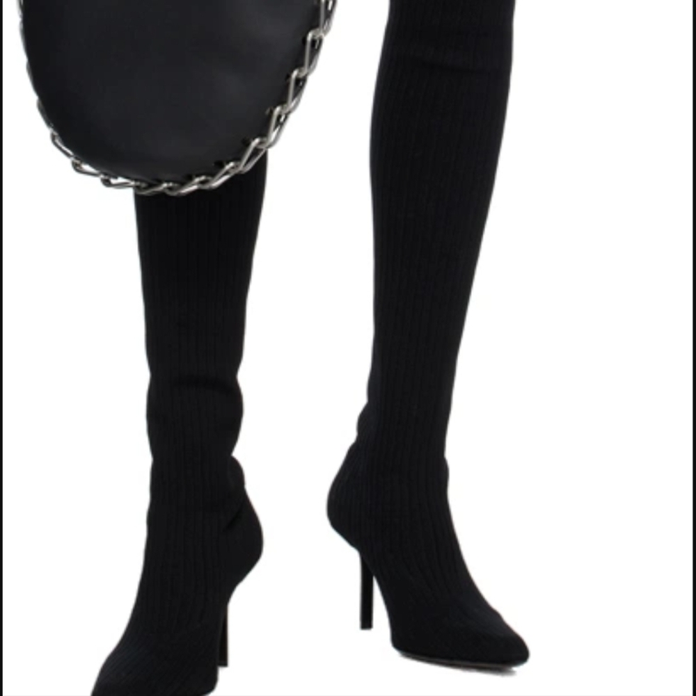Dion Lee Black Pointed Tall Socks Boots